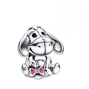 Sterling Silver Eeyore Dog Charm with Pink Bow - Disney Style